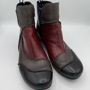Remonte Dorndorf Patchwork Ankle Boots 41/9-9.5 Black Red & Gray Colorblock EUC